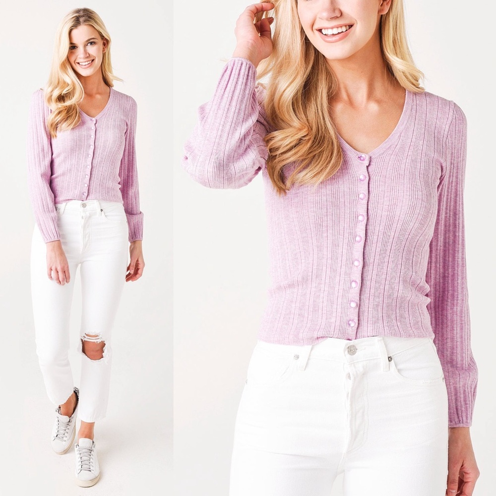 HEARTLOOM SCARLETTE CARDIGAN Lilac Lavender Ribbed Purple Size XS